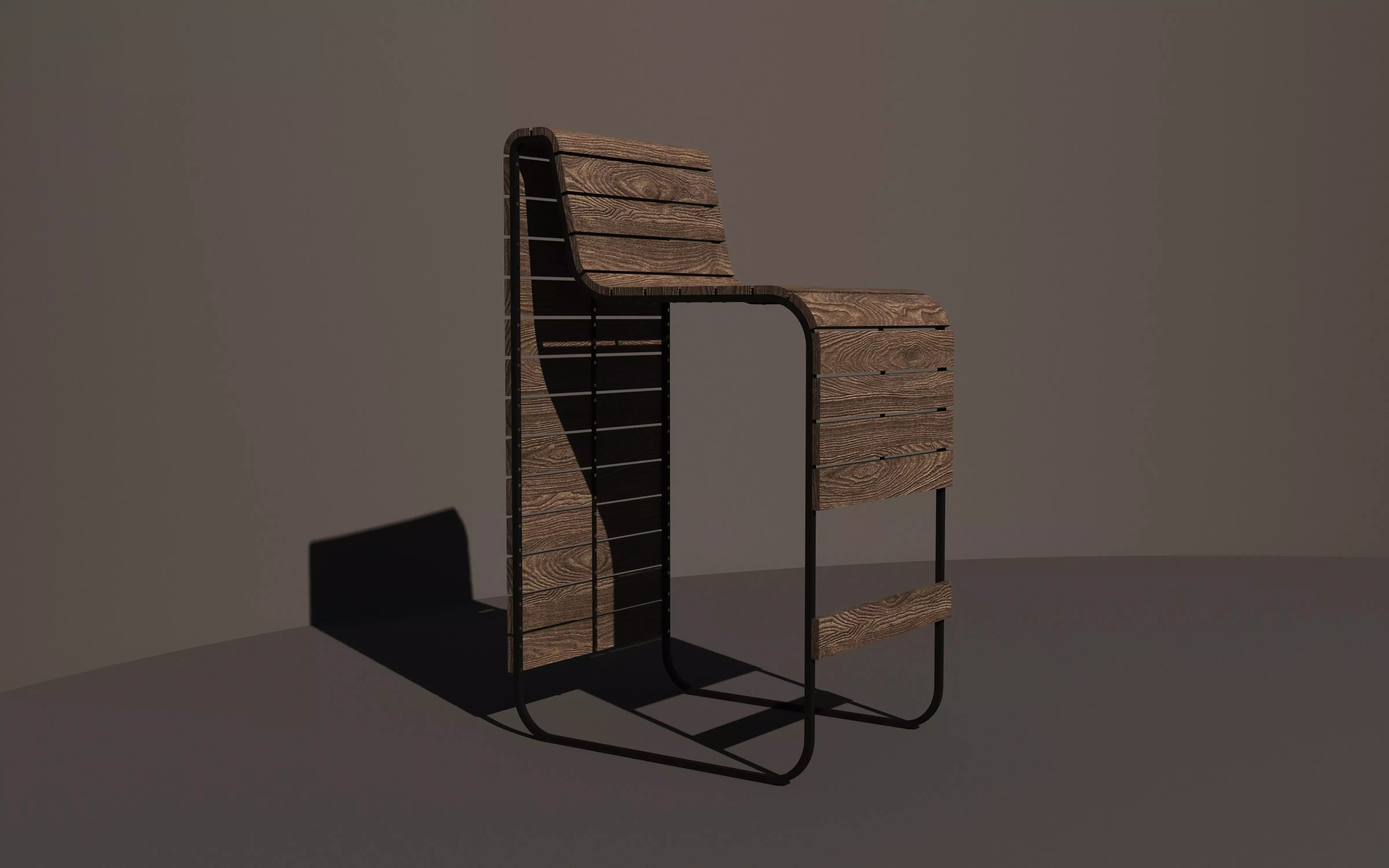 Wooden Bar Chair Low-poly 3D model_4
