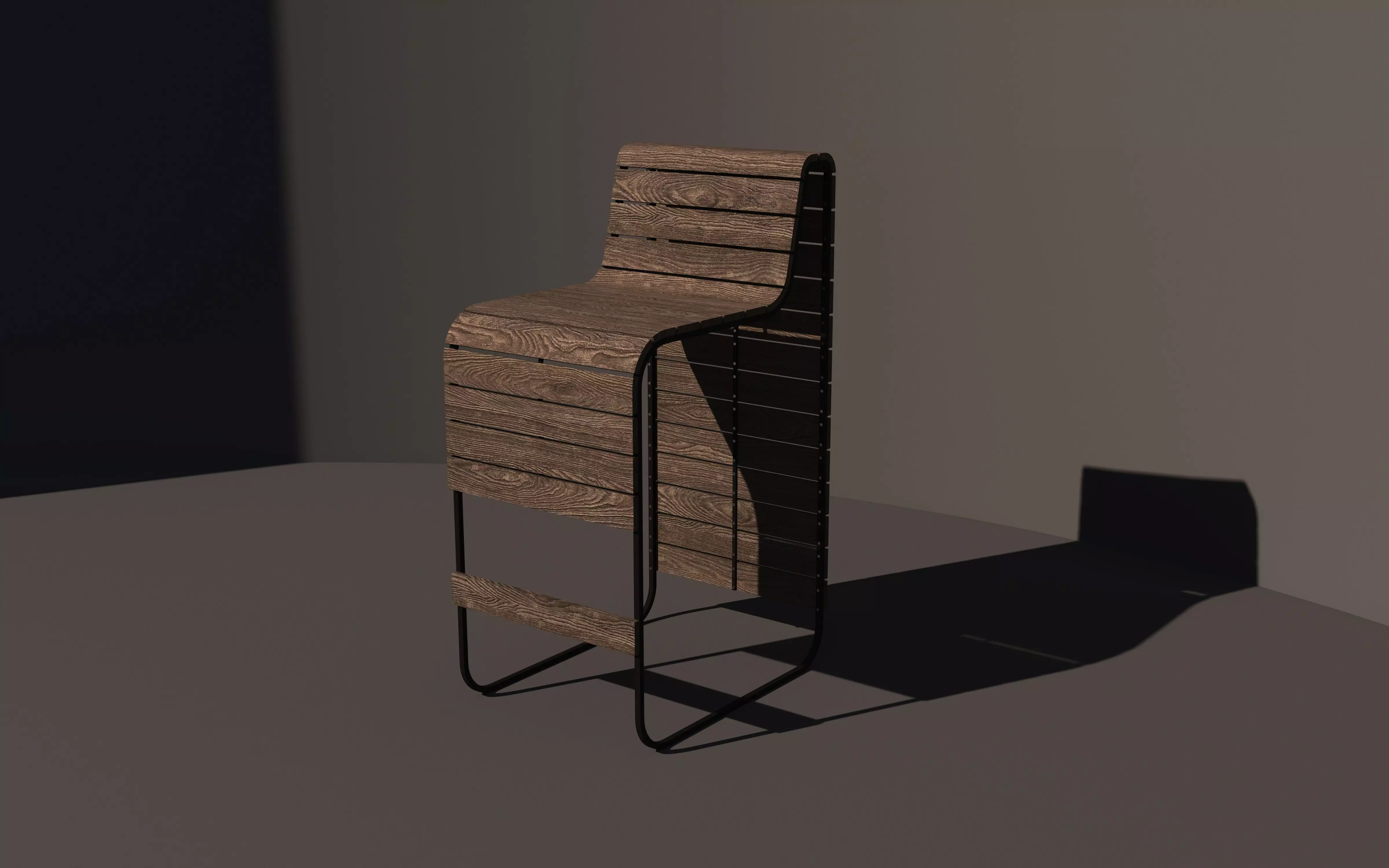 Wooden Bar Chair Low-poly 3D model_3