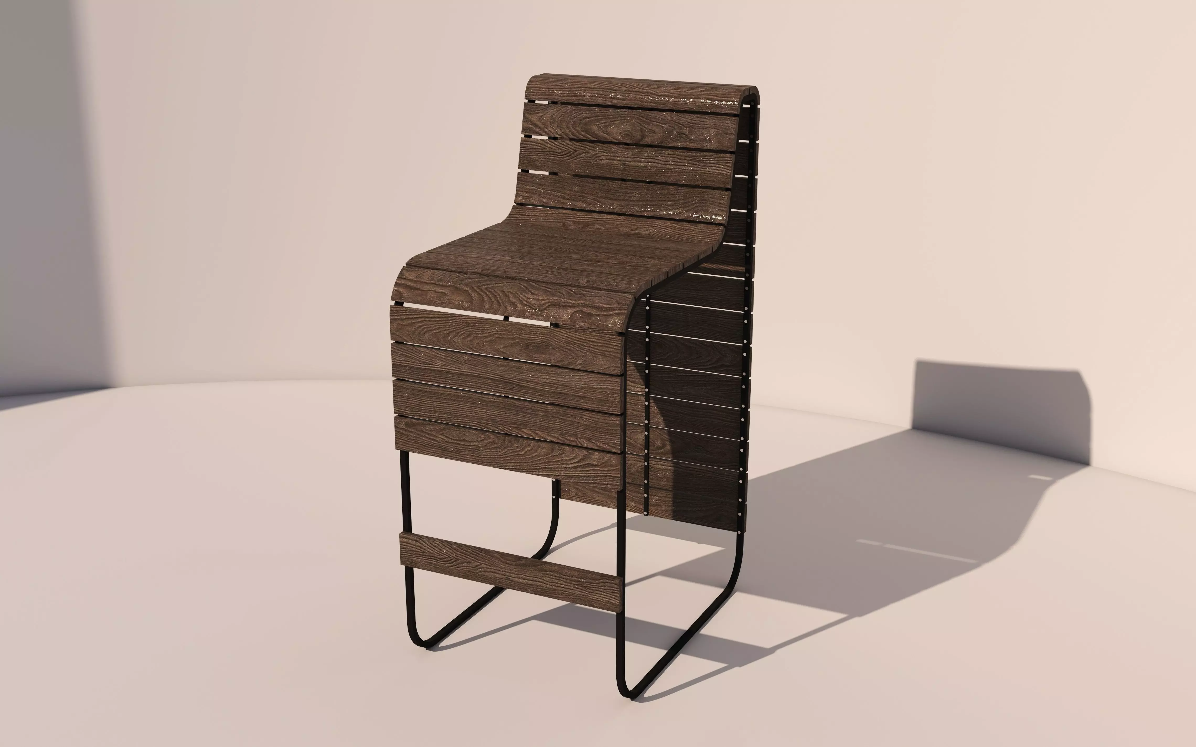 Wooden Bar Chair Low-poly 3D model_0