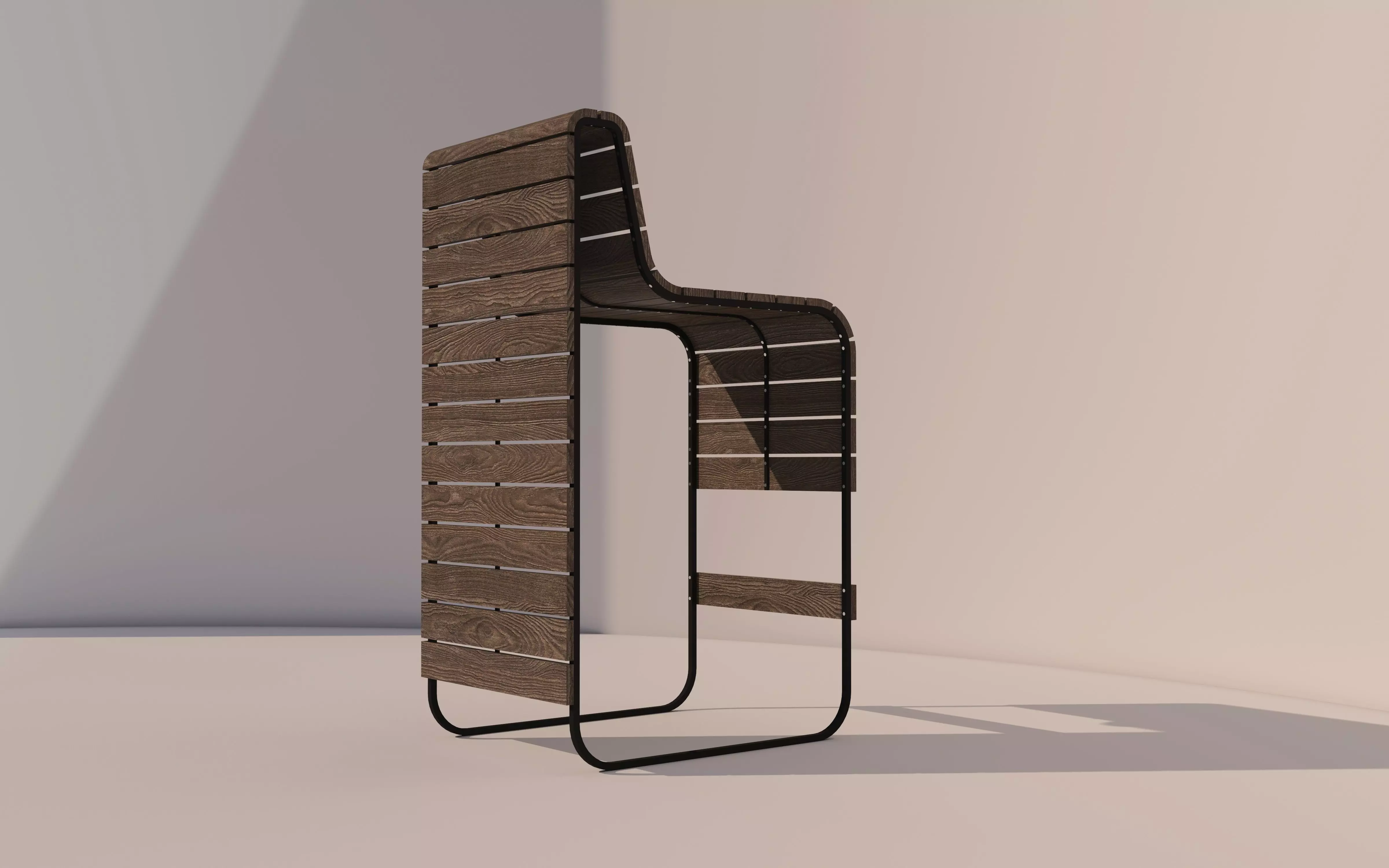 Wooden Bar Chair Low-poly 3D model_2