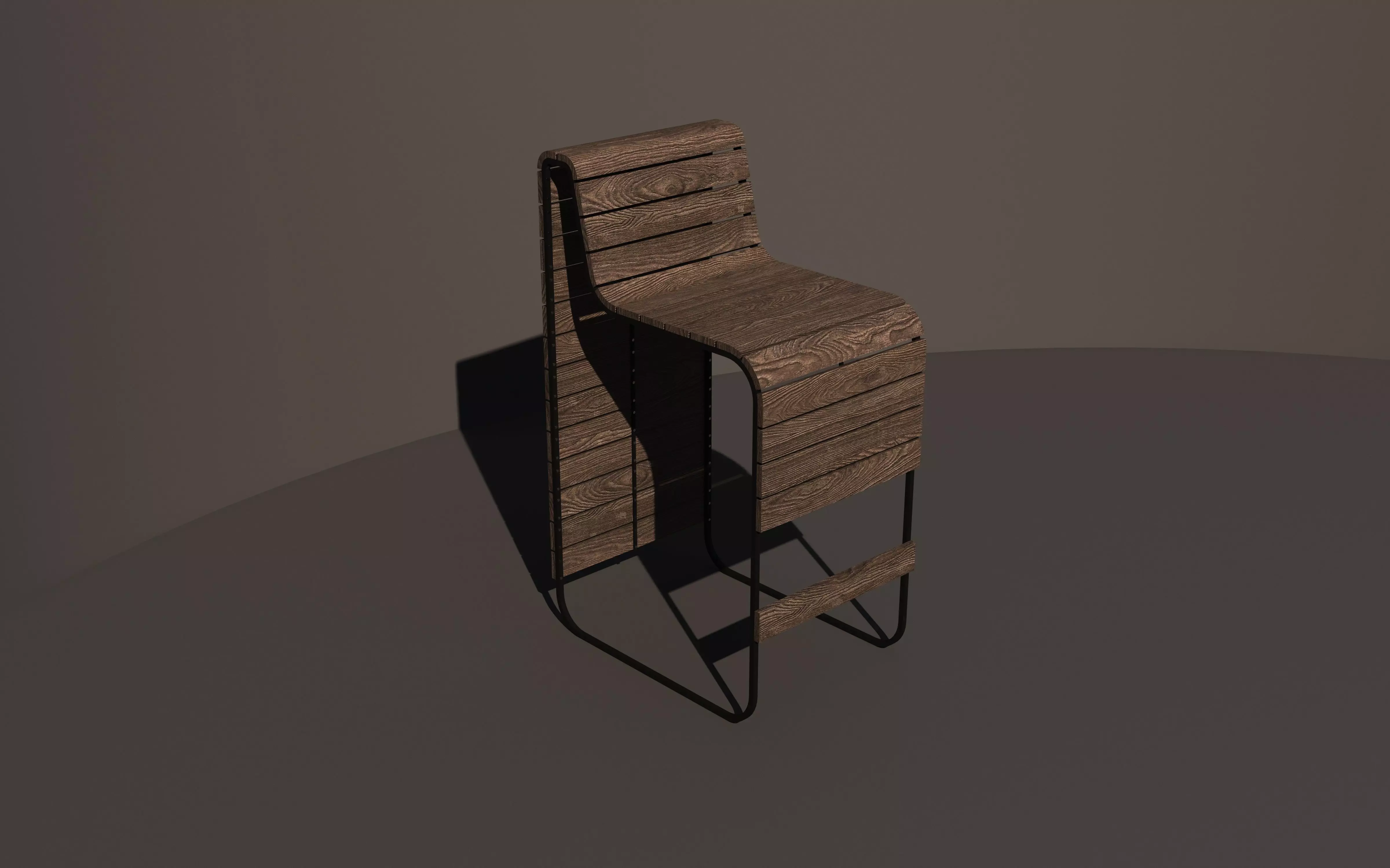 Wooden Bar Chair Low-poly 3D model_1