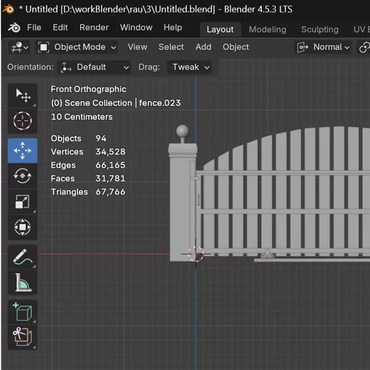 Wooden Sliding Fence Gate with Posts and Lamps 3D model_2