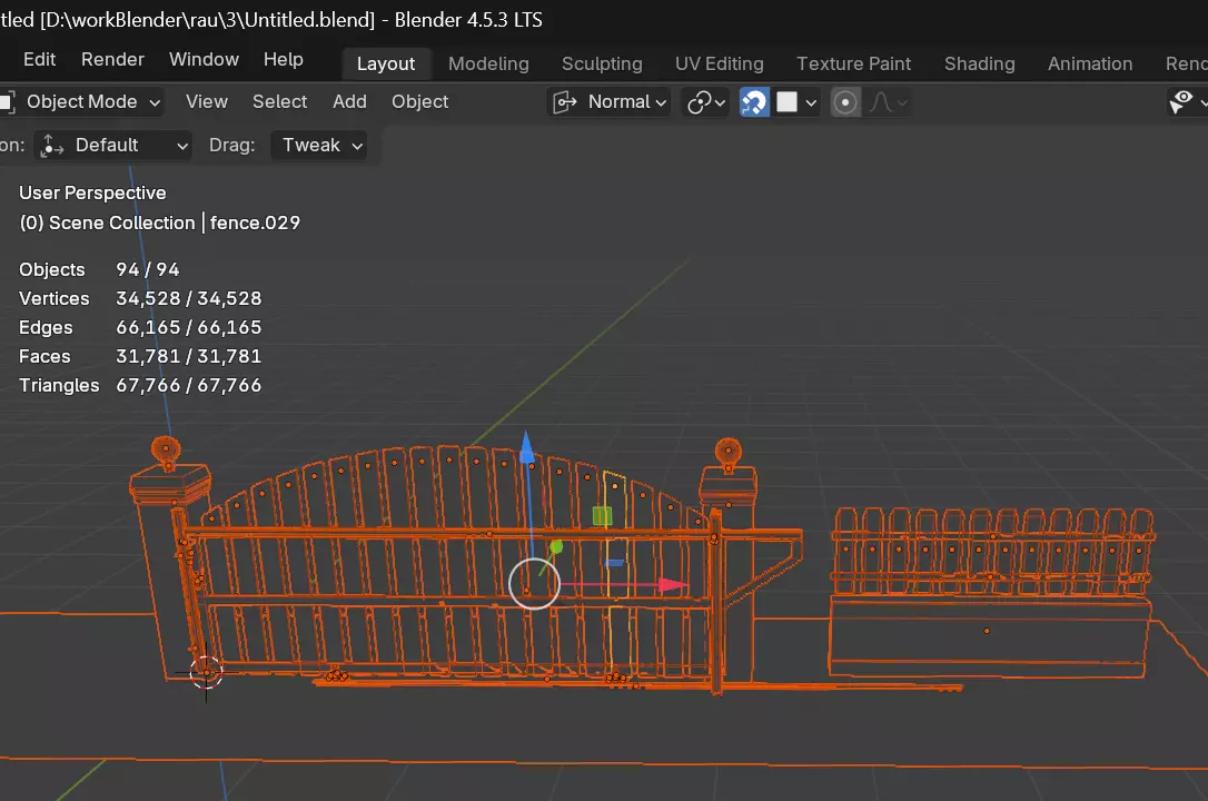 Wooden Sliding Fence Gate with Posts and Lamps 3D model_5