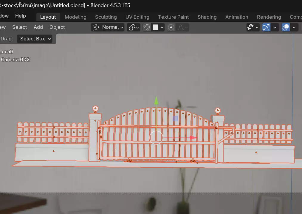 Wooden Sliding Fence Gate with Posts and Lamps 3D model_7