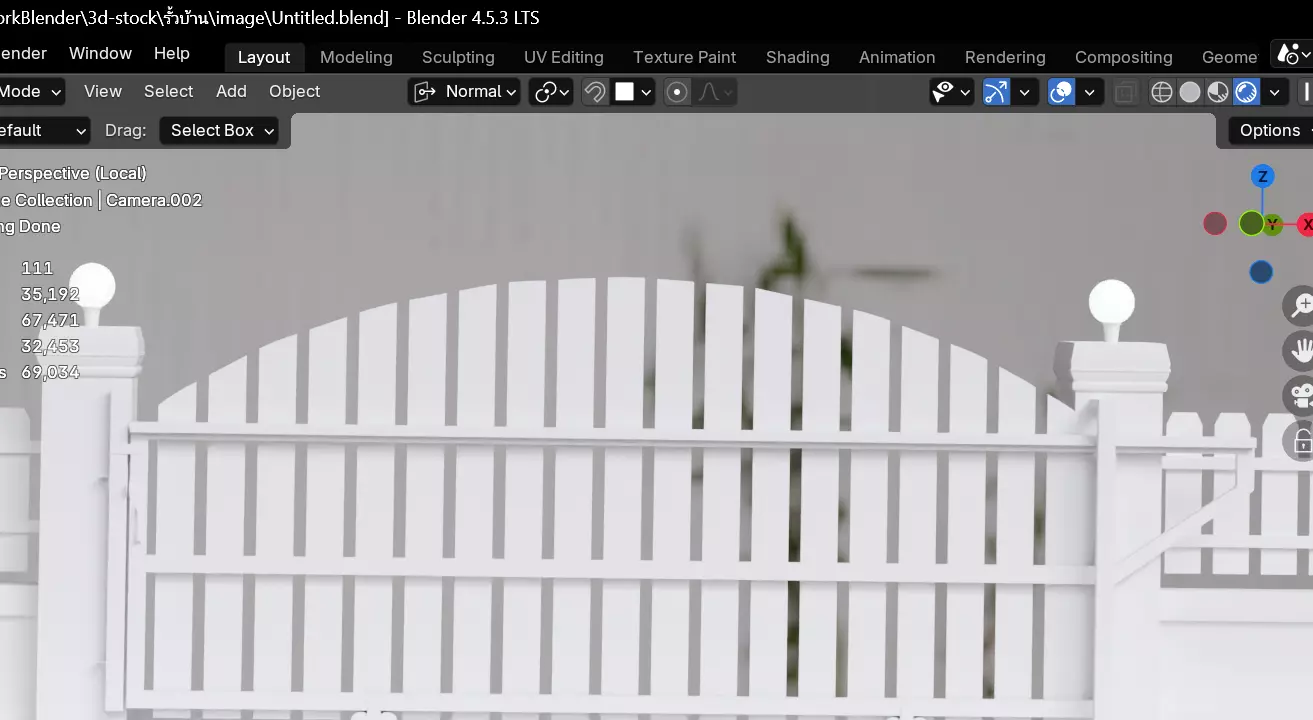 Wooden Sliding Fence Gate with Posts and Lamps 3D model_8