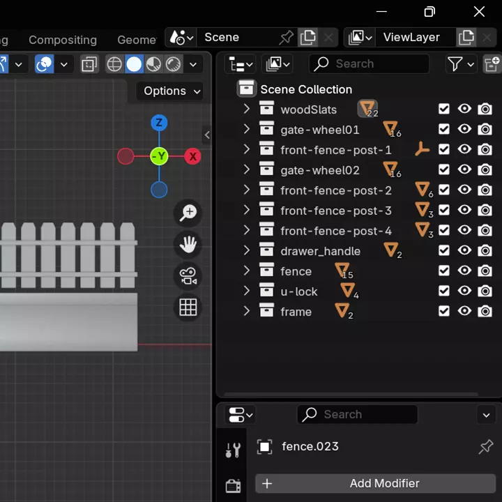 Wooden Sliding Fence Gate with Posts and Lamps 3D model_4