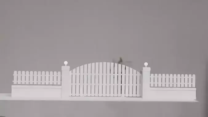 Wooden Sliding Fence Gate with Posts and Lamps