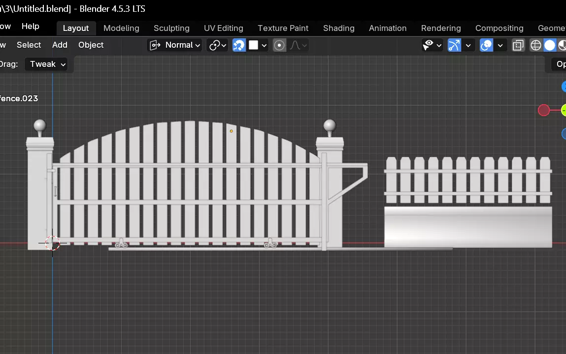 Wooden Sliding Fence Gate with Posts and Lamps 3D model_3