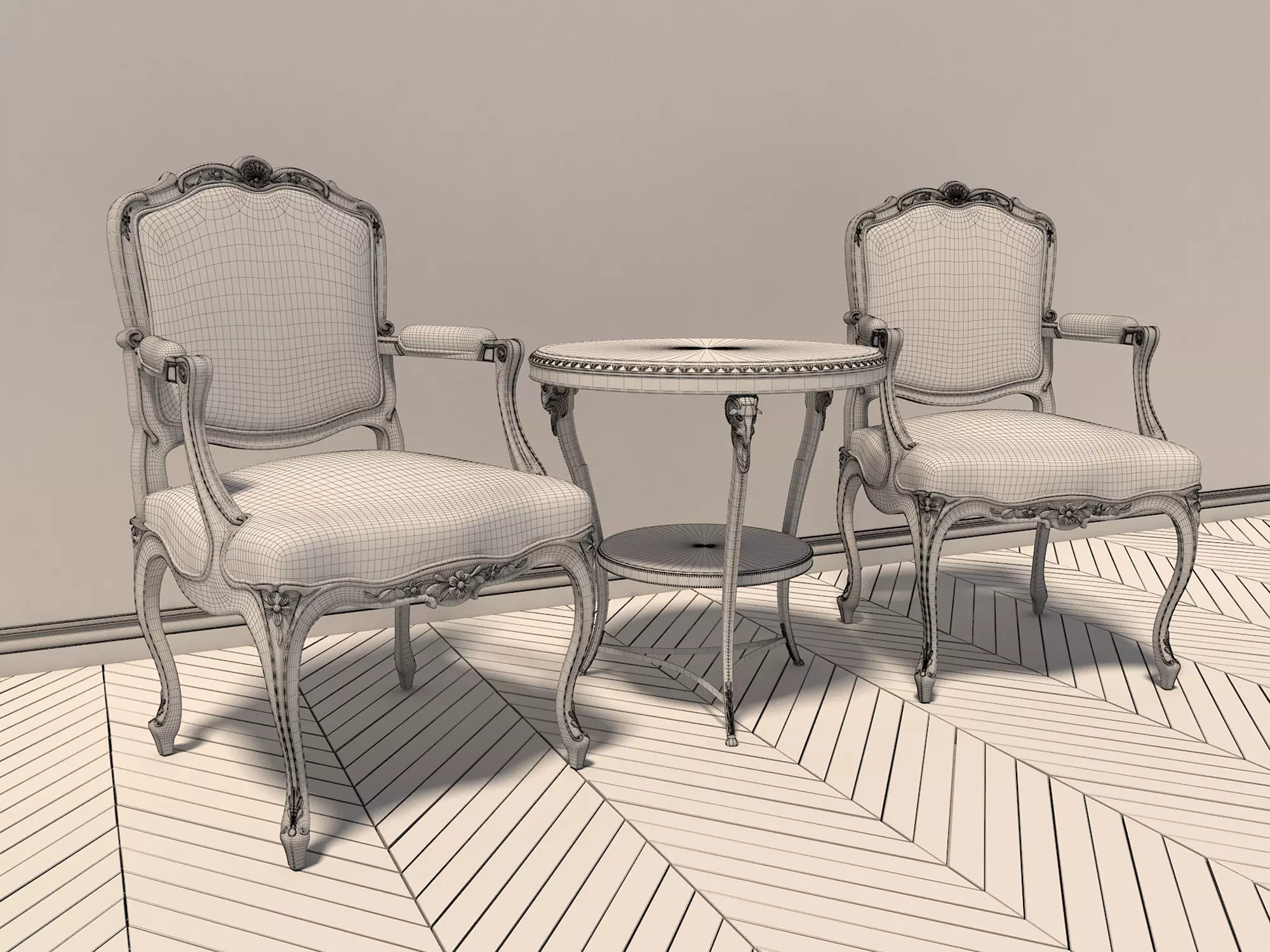 Classic European Style Coffee Table and Armchair 3D model_9