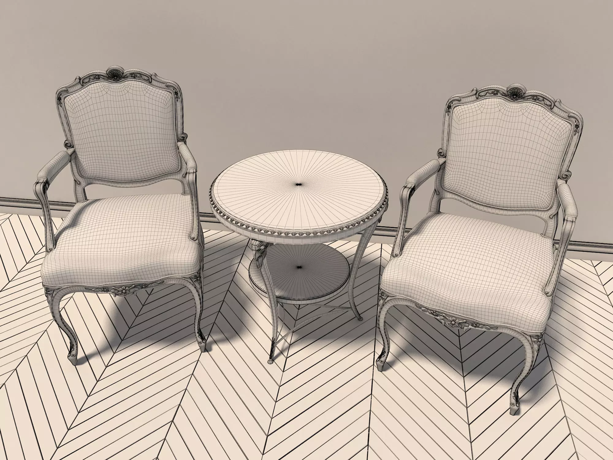 Classic European Style Coffee Table and Armchair 3D model_10