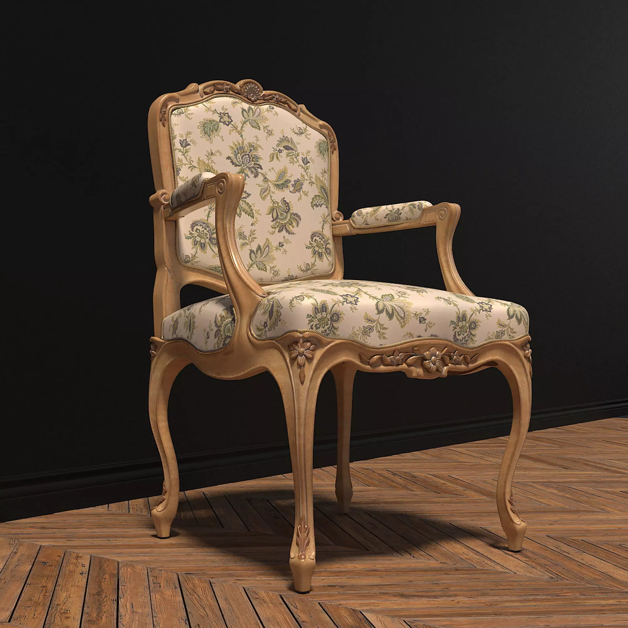 Classic European Style Coffee Table and Armchair 3D model_5
