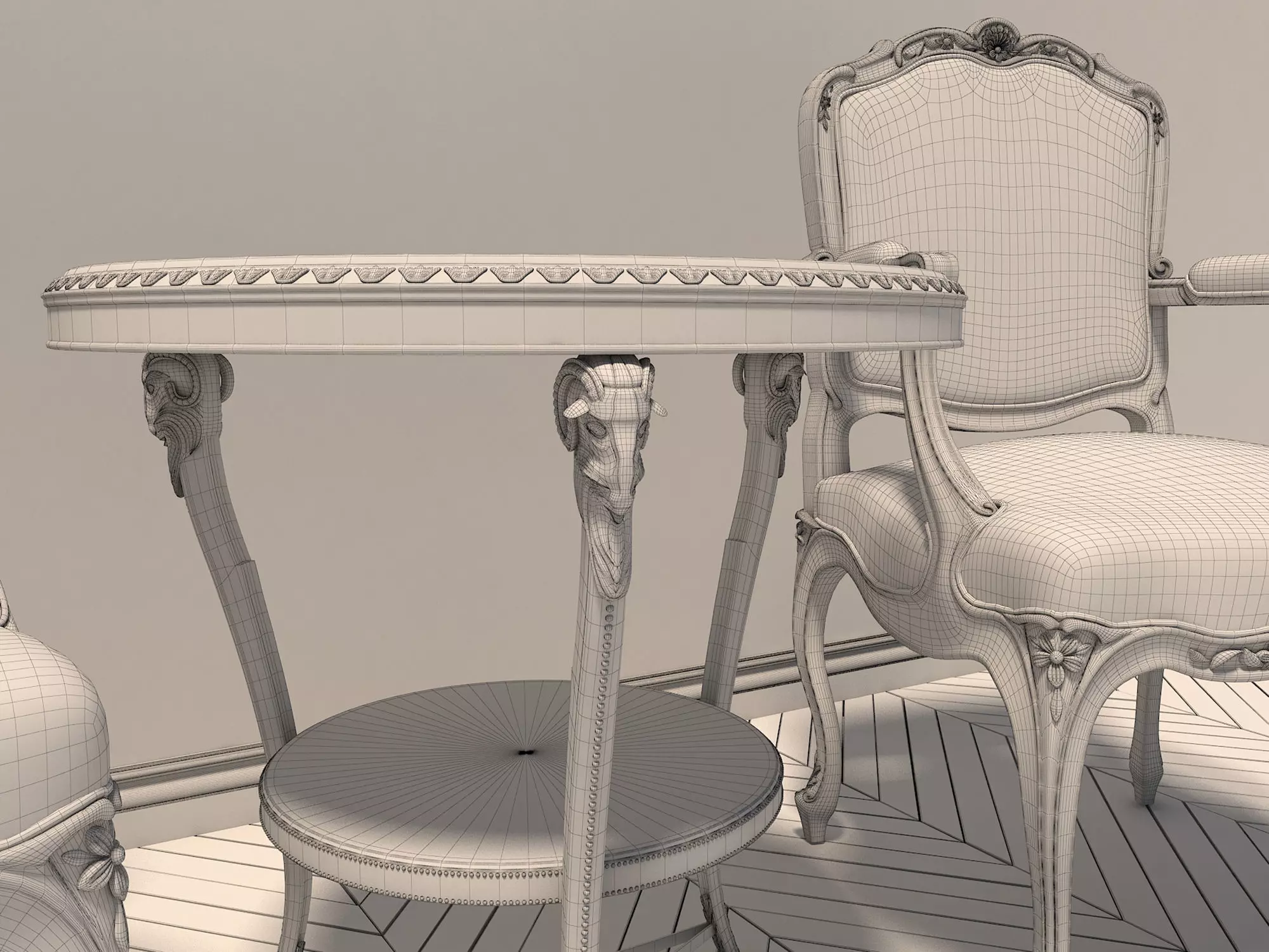 Classic European Style Coffee Table and Armchair 3D model_11