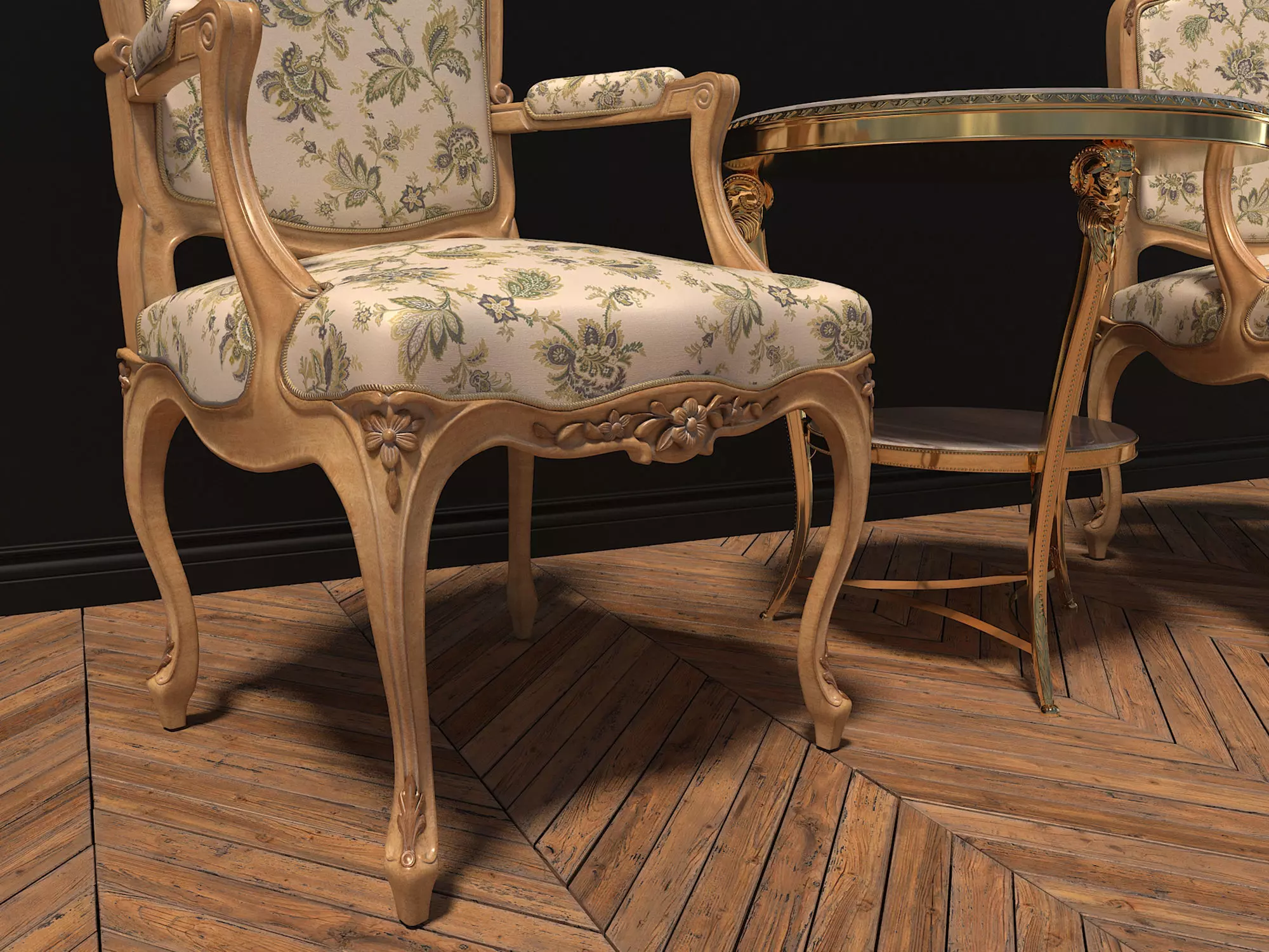 Classic European Style Coffee Table and Armchair 3D model_8