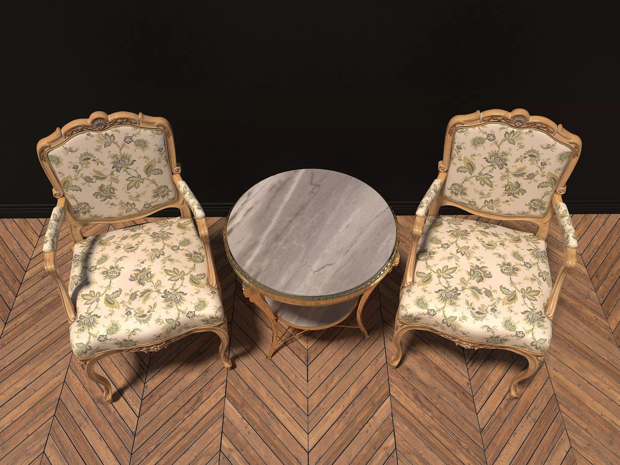 Classic European Style Coffee Table and Armchair 3D model_1
