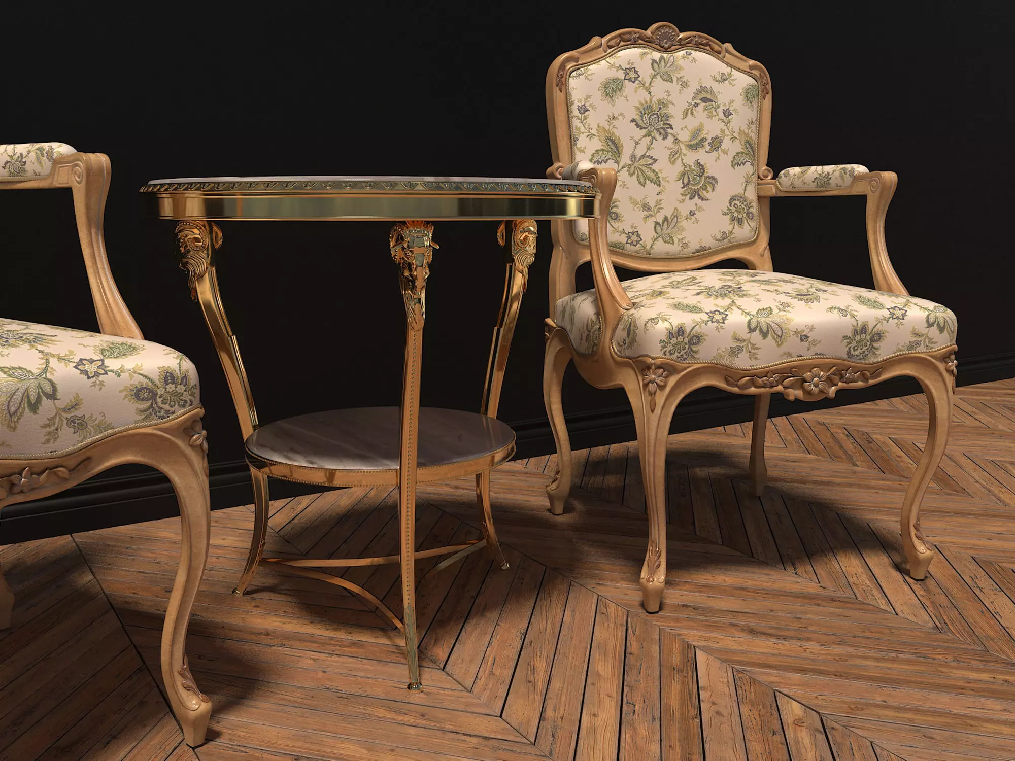 Classic European Style Coffee Table and Armchair 3D model_4