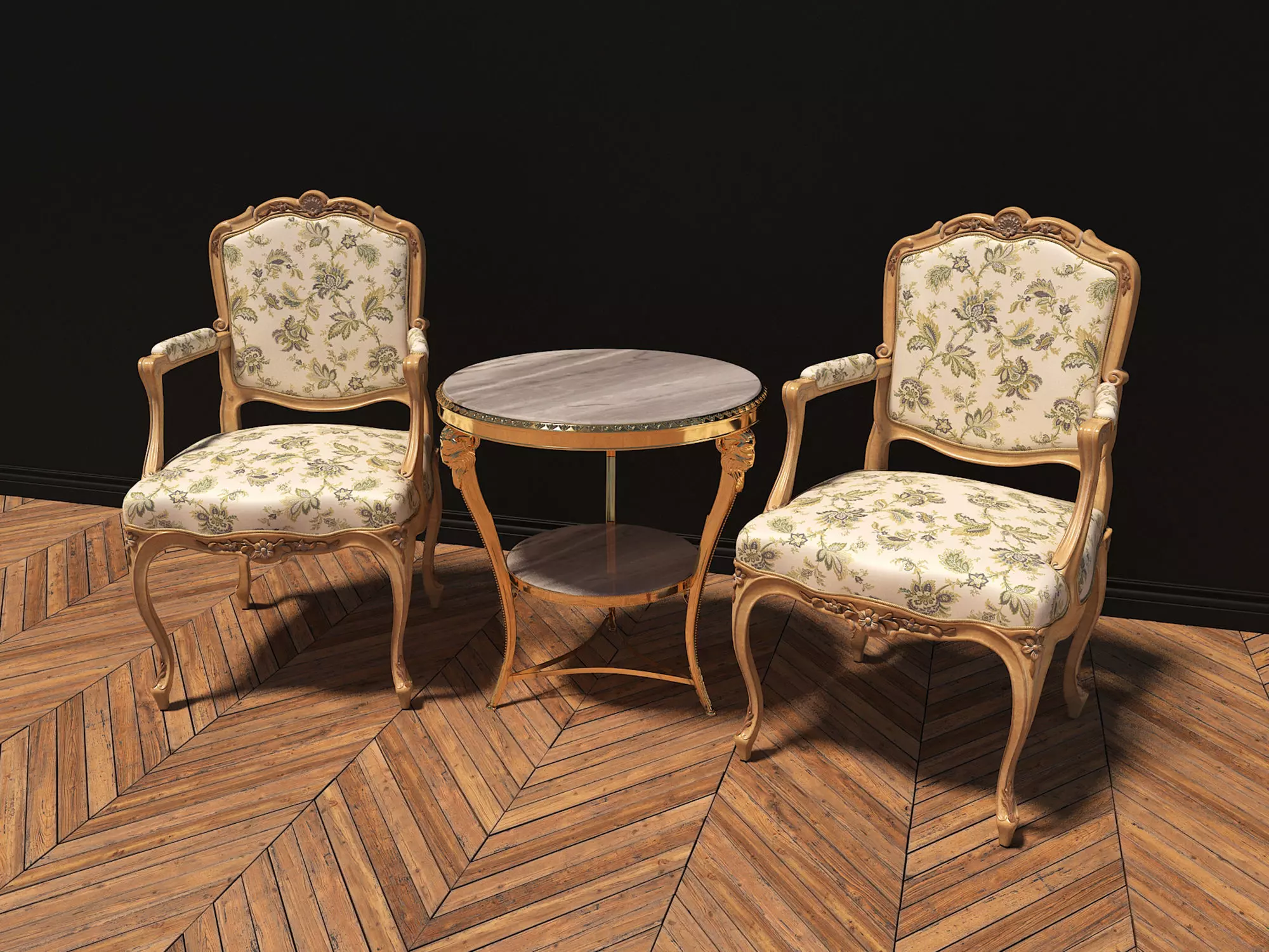 Classic European Style Coffee Table and Armchair 3D model_3