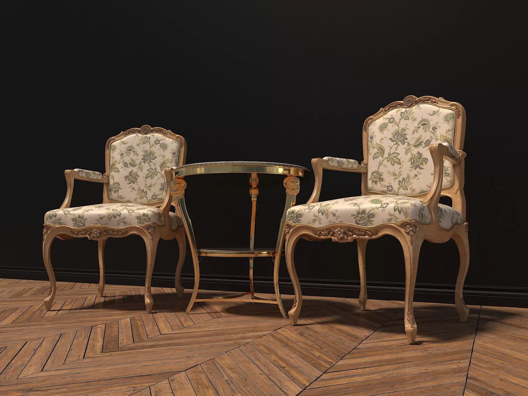 Classic European Style Coffee Table and Armchair 3D model_2