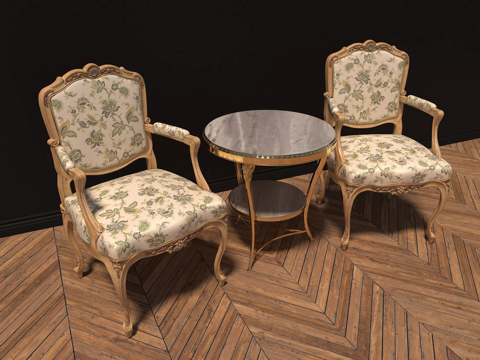 Classic European Style Coffee Table and Armchair 3D model_0