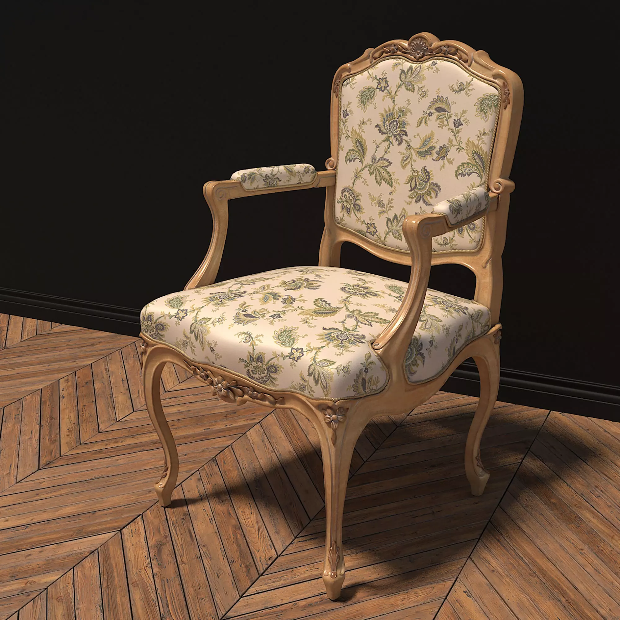 Classic European Style Coffee Table and Armchair 3D model_7