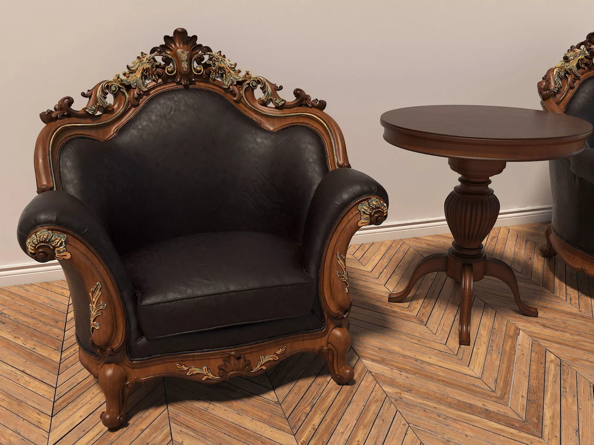 Classic European Style Coffee Table and Armchair 2 3D model_4
