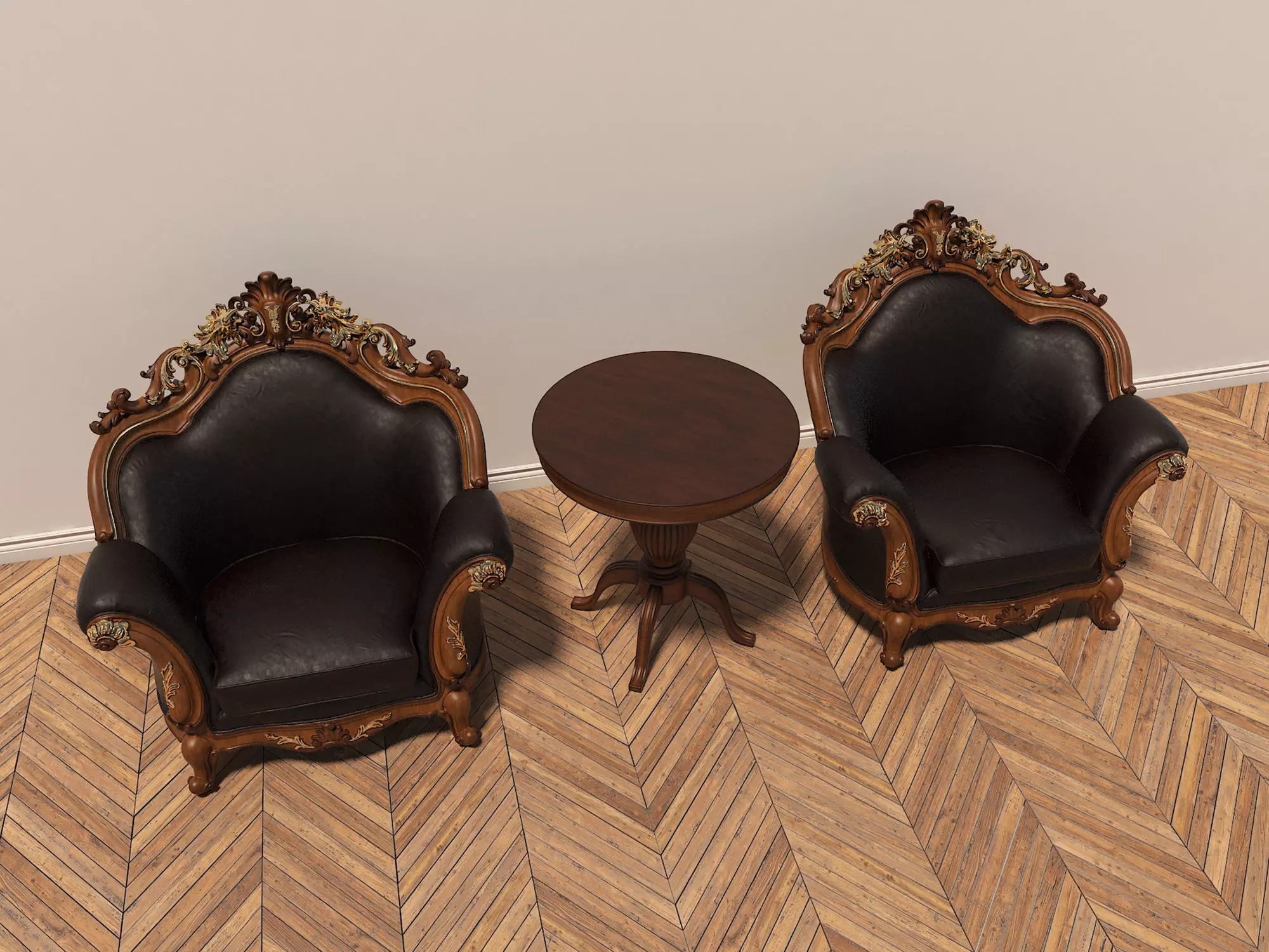 Classic European Style Coffee Table and Armchair 2 3D model_1