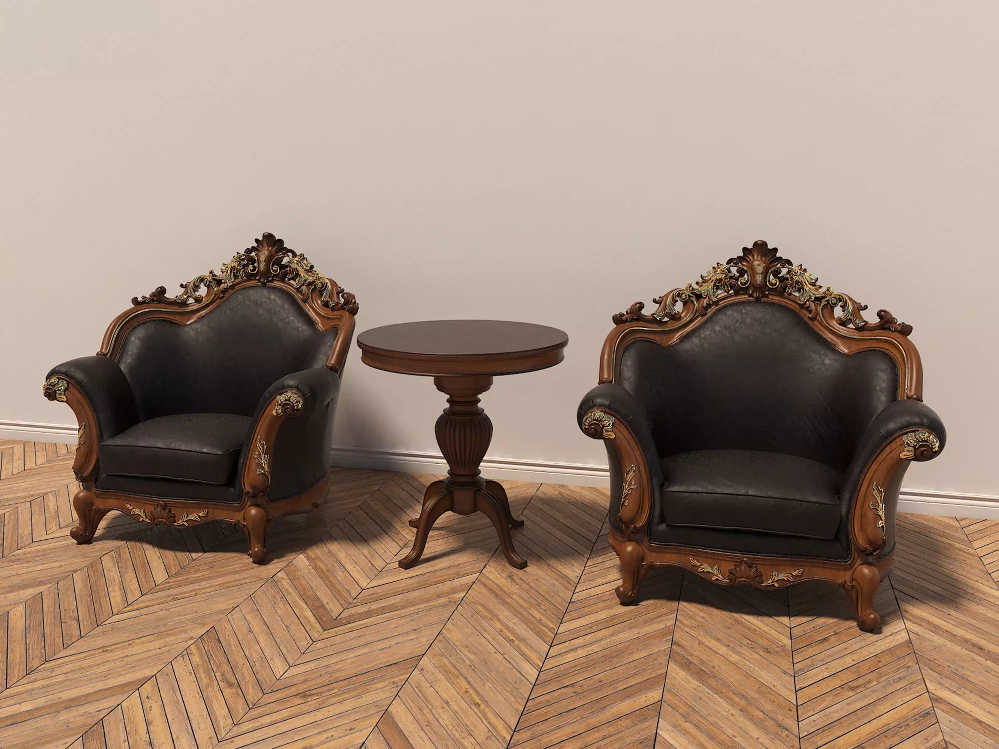 Classic European Style Coffee Table and Armchair 2 3D model_0