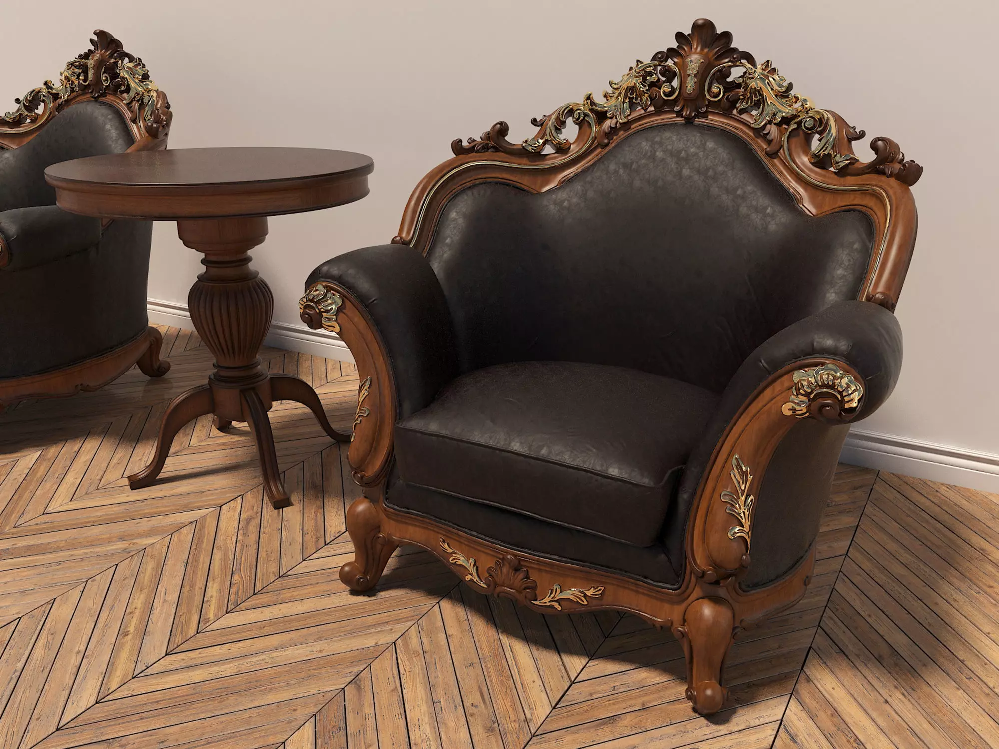 Classic European Style Coffee Table and Armchair 2 3D model_2