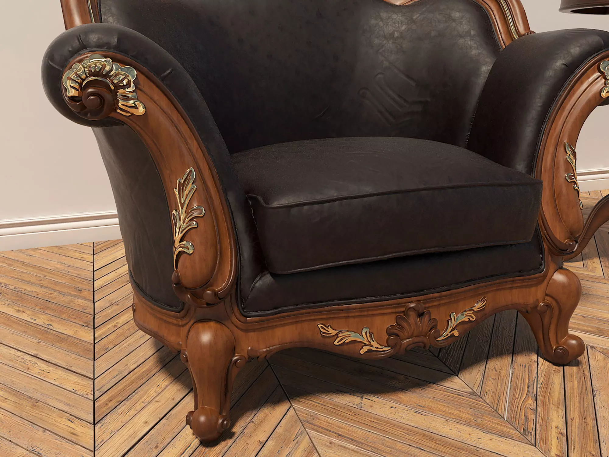 Classic European Style Coffee Table and Armchair 2 3D model_8