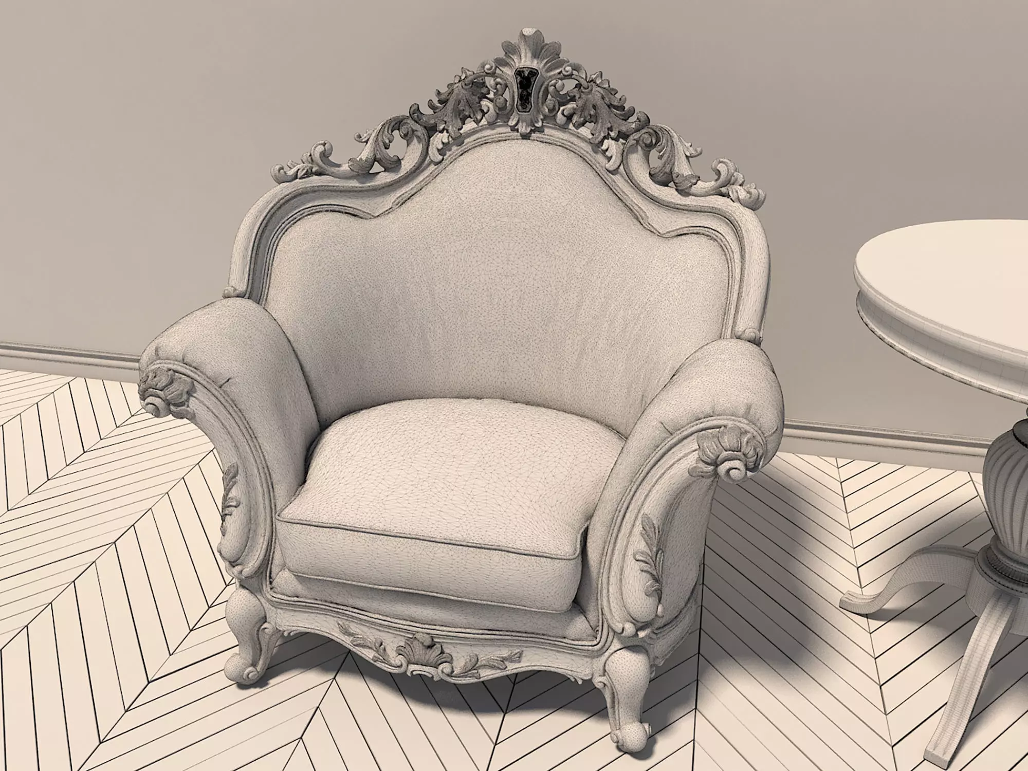 Classic European Style Coffee Table and Armchair 2 3D model_10
