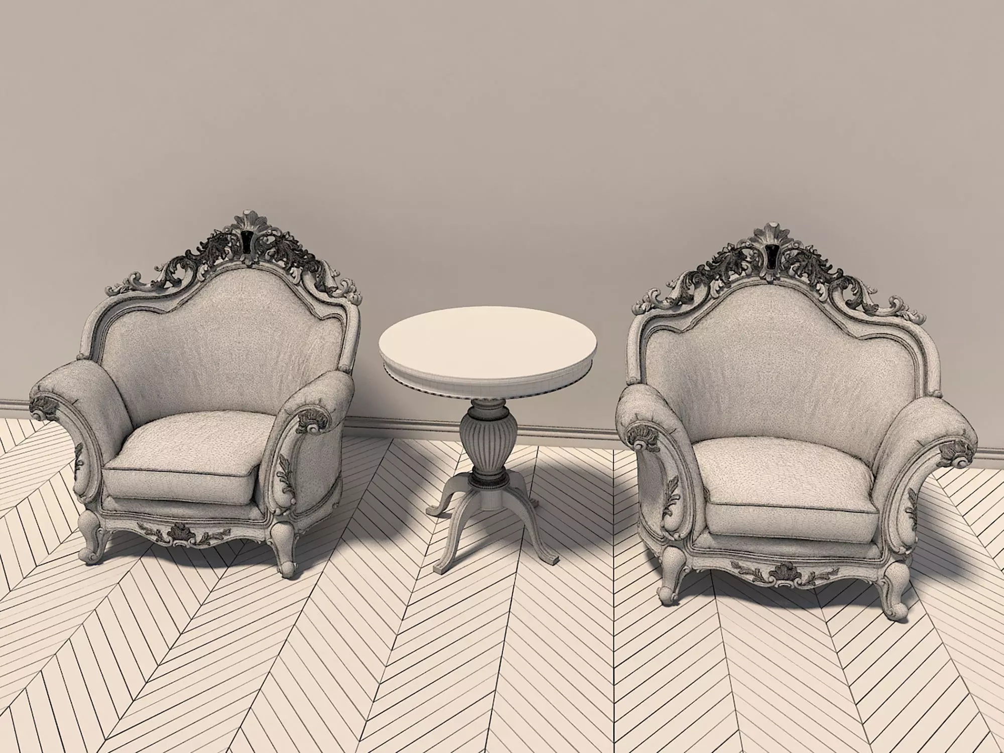 Classic European Style Coffee Table and Armchair 2 3D model_9