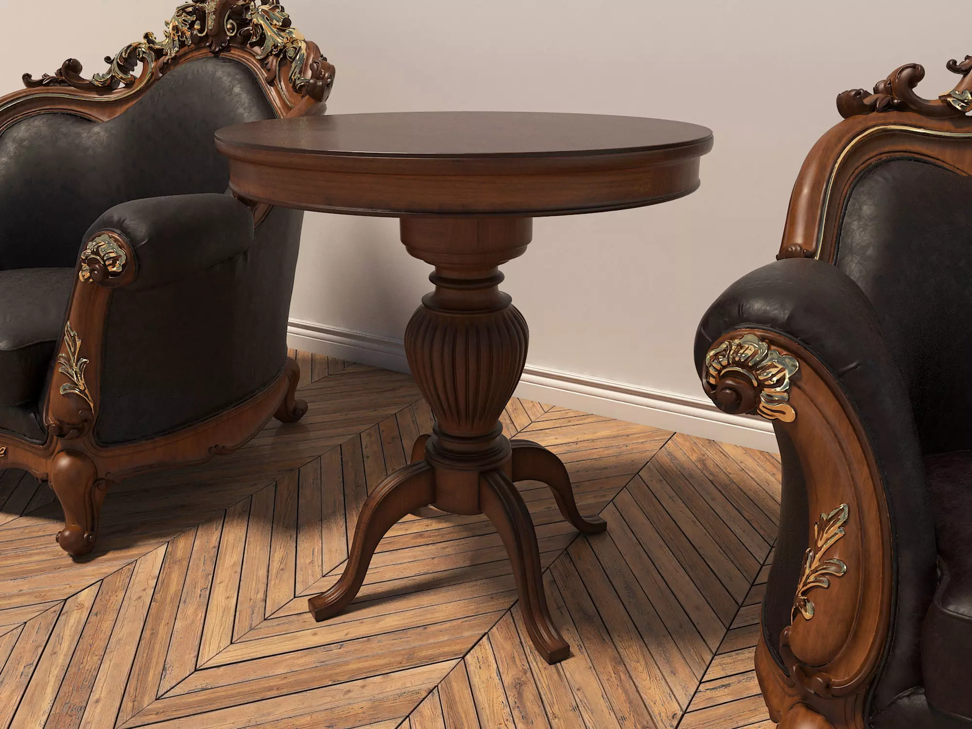 Classic European Style Coffee Table and Armchair 2 3D model_3