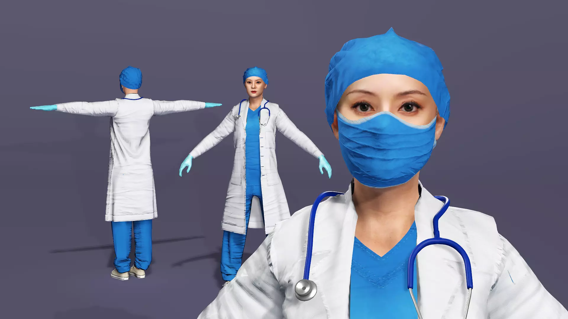 Realistic Female Doctor UE Standard Rigged Asian beauty Low-poly 3D model_0