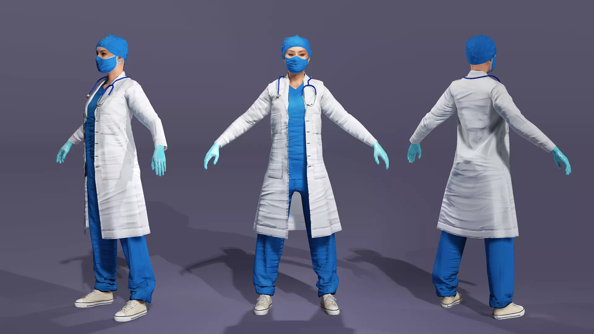 Realistic Female Doctor UE Standard Rigged Asian beauty Low-poly 3D model_1