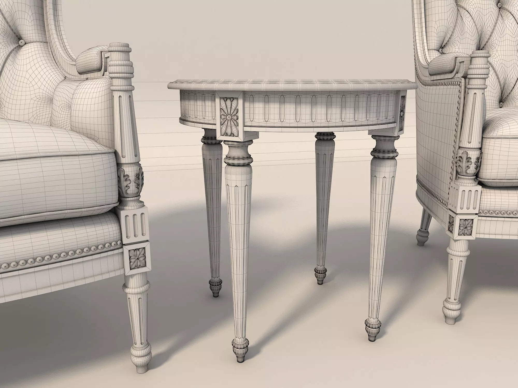 Classic European Style Coffee Table and Armchair 3 3D model_11