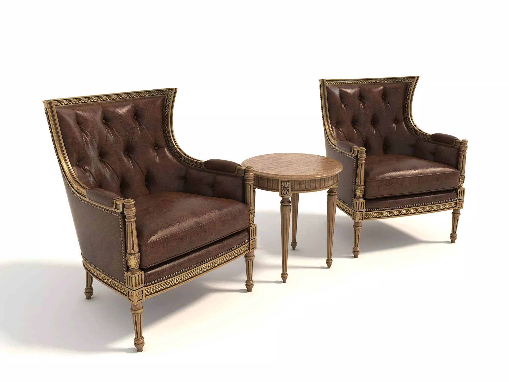 Classic European Style Coffee Table and Armchair 3 3D model_0