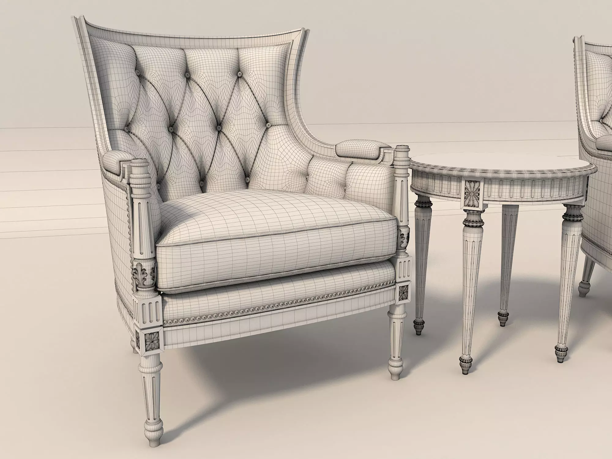 Classic European Style Coffee Table and Armchair 3 3D model_12
