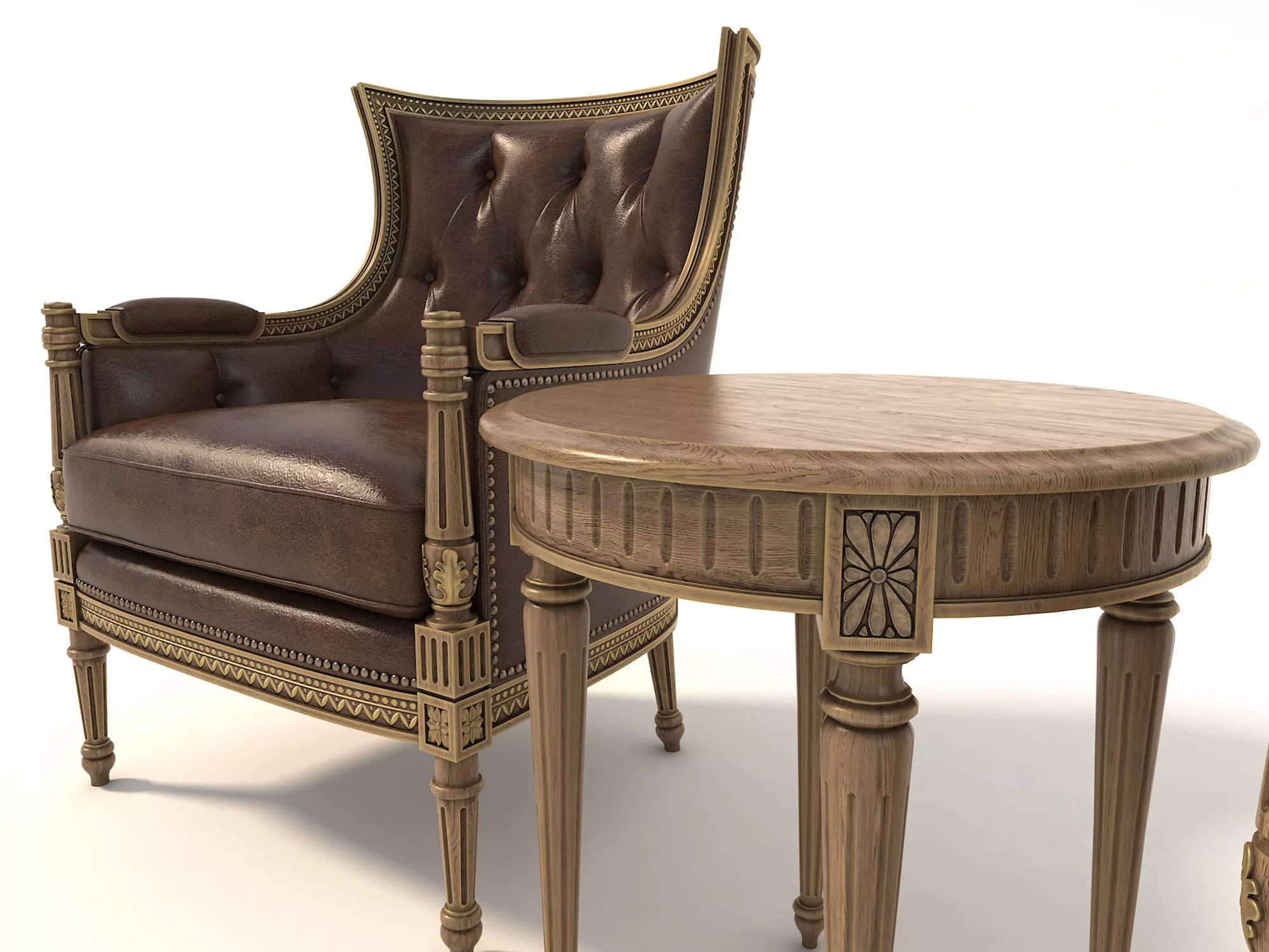 Classic European Style Coffee Table and Armchair 3 3D model_8