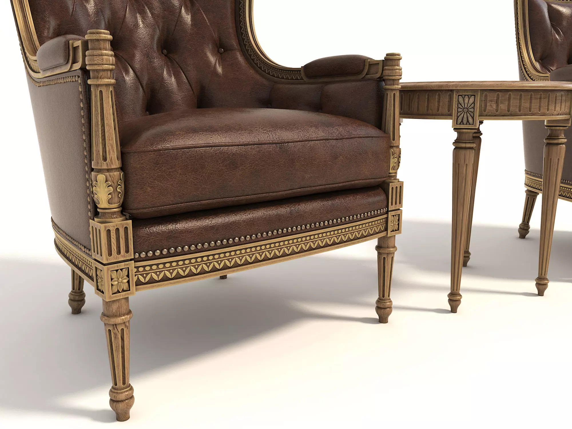 Classic European Style Coffee Table and Armchair 3 3D model_3