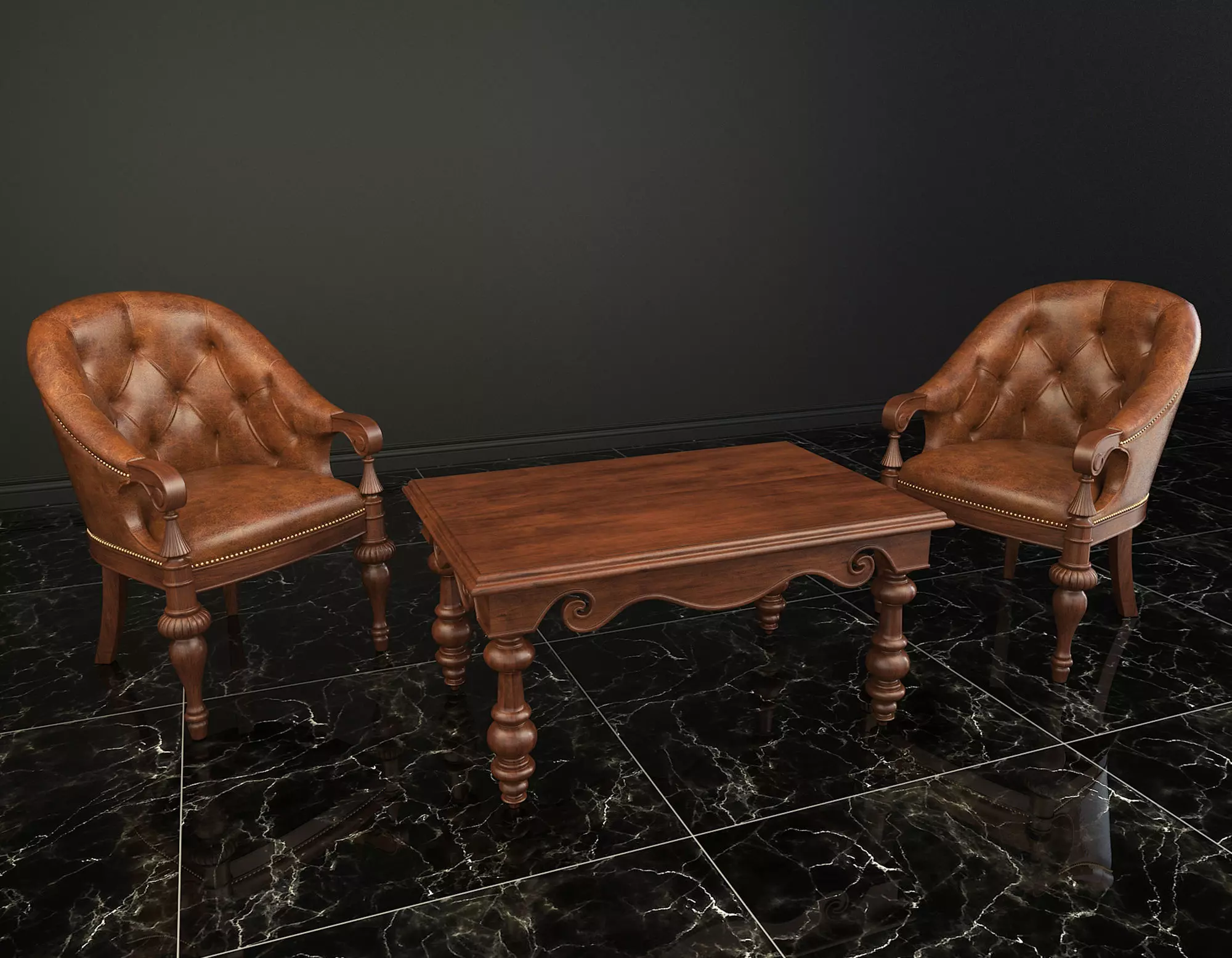 Classic European Style Coffee Table and Armchair 4 3D model_0