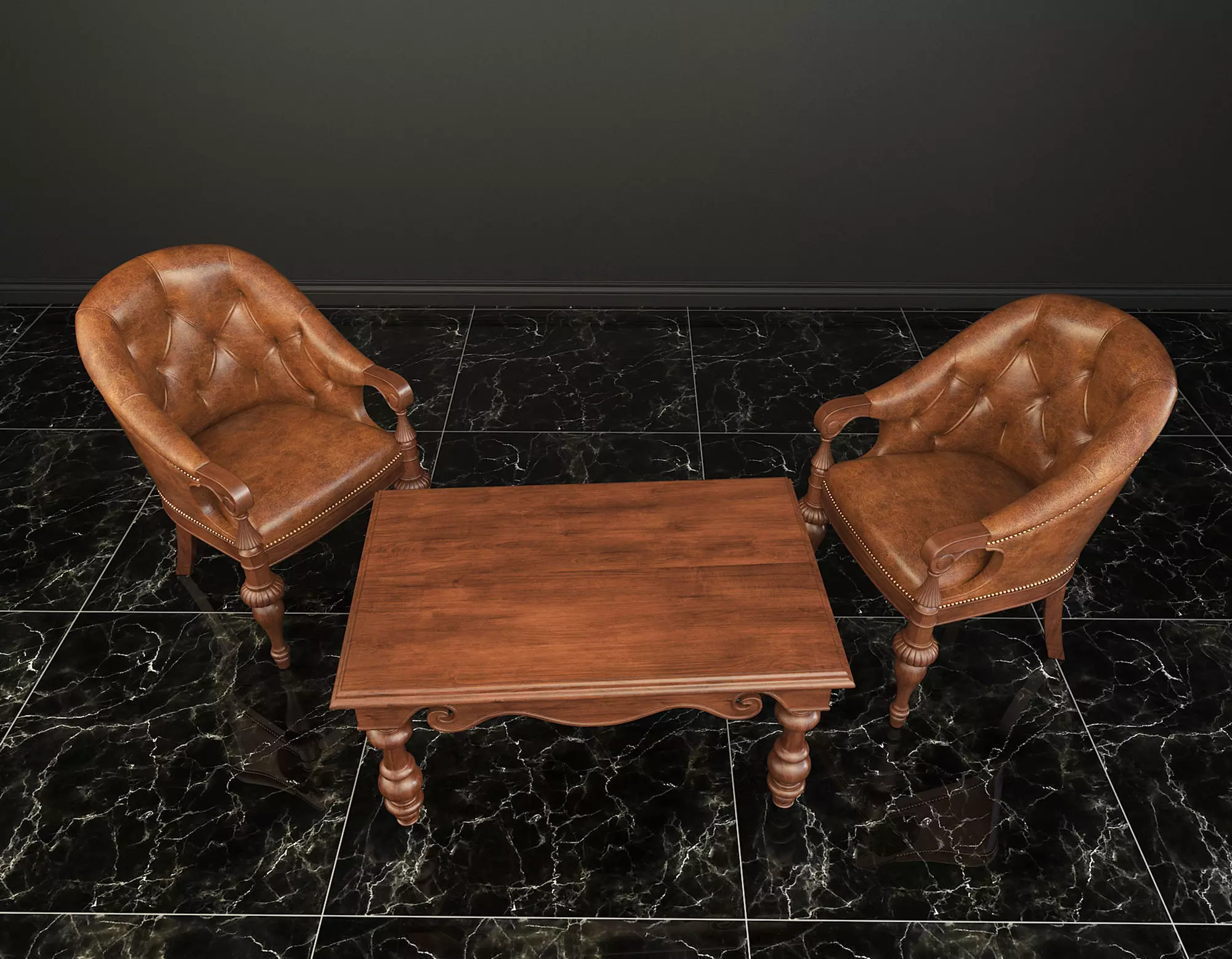 Classic European Style Coffee Table and Armchair 4 3D model_2
