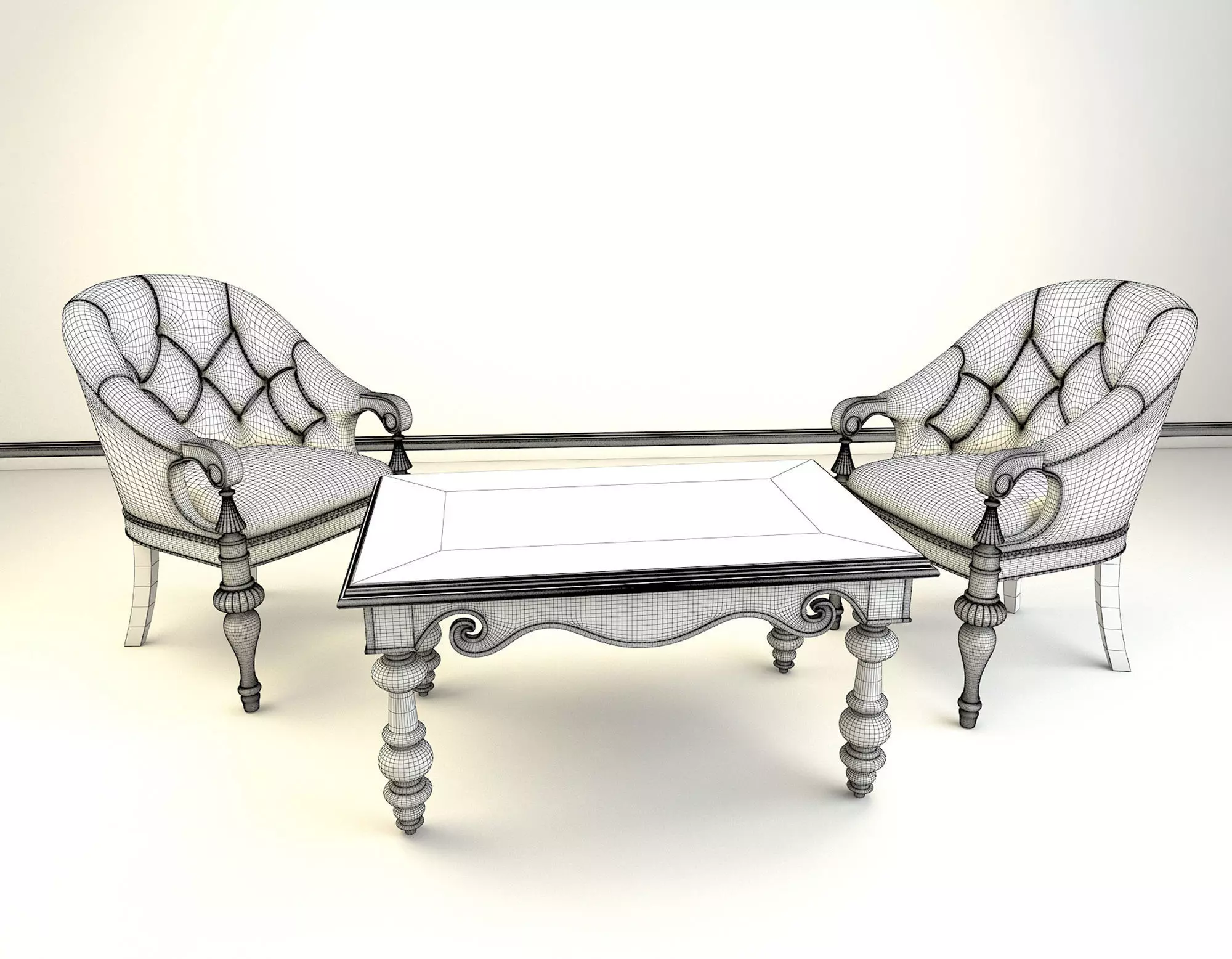 Classic European Style Coffee Table and Armchair 4 3D model_7