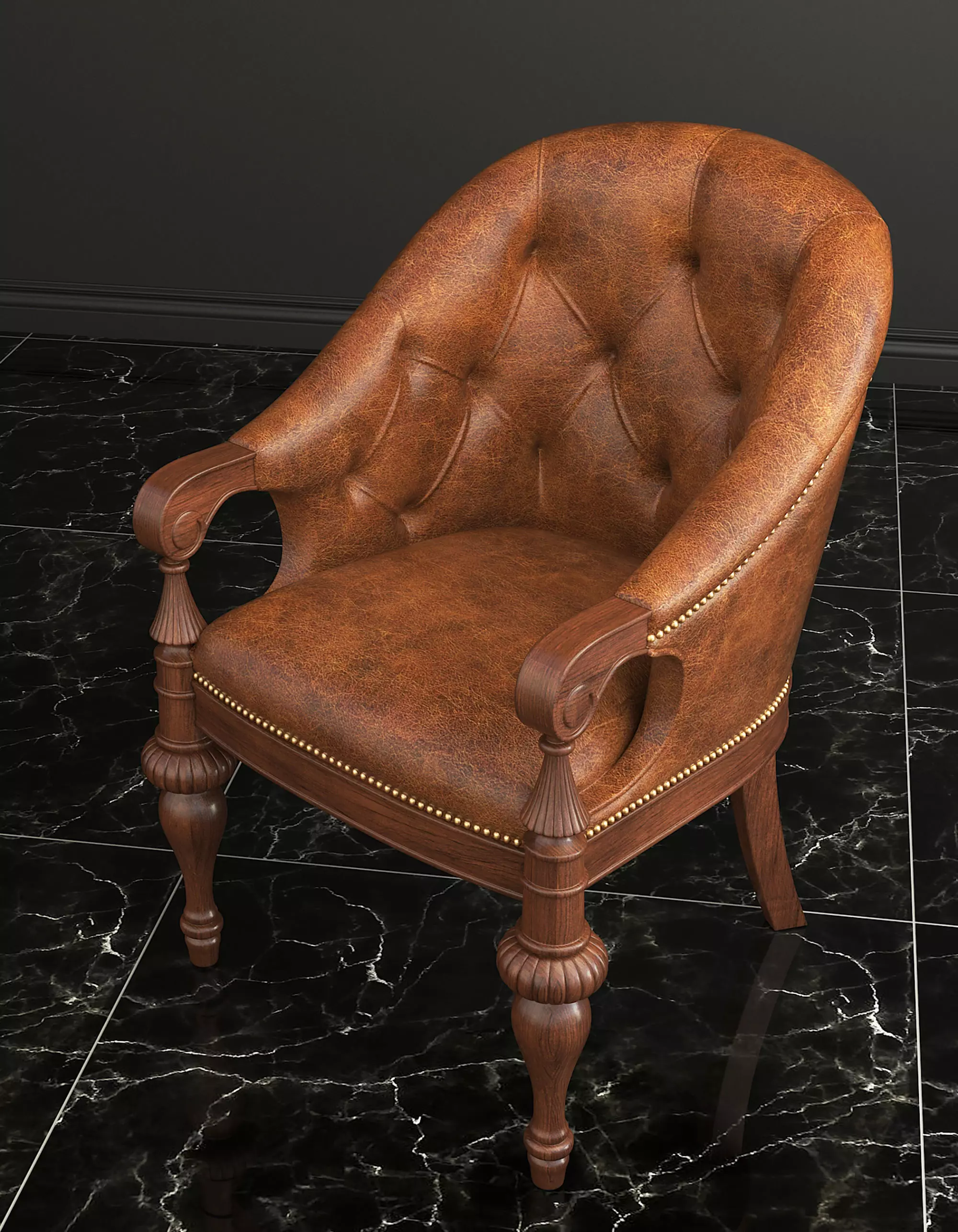 Classic European Style Coffee Table and Armchair 4 3D model_6