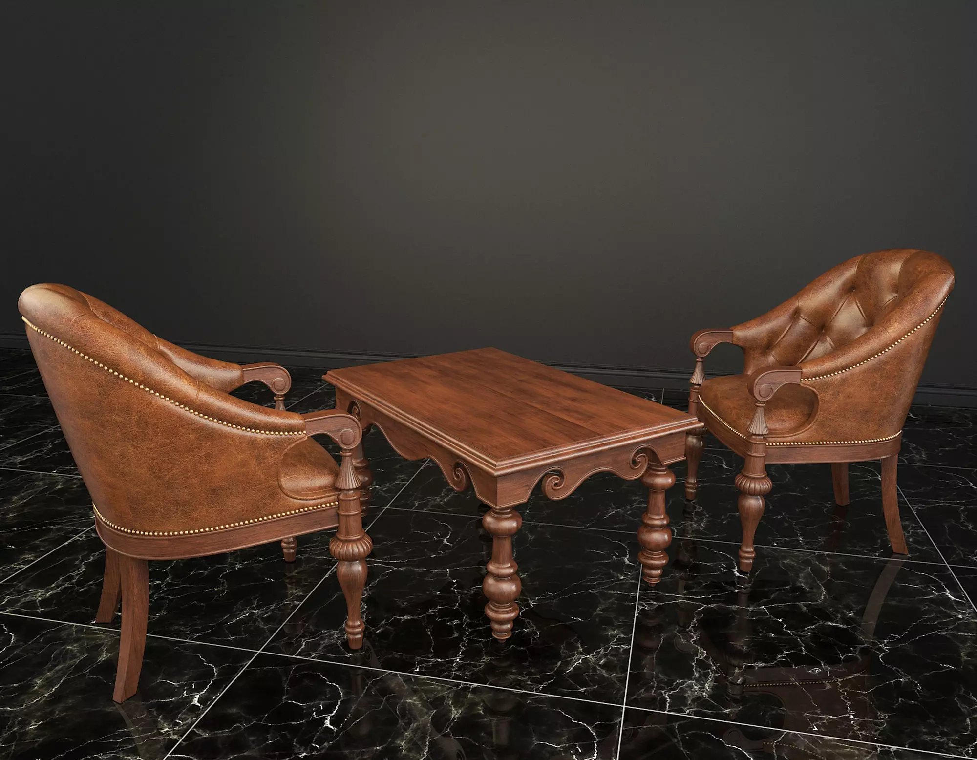 Classic European Style Coffee Table and Armchair 4 3D model_1