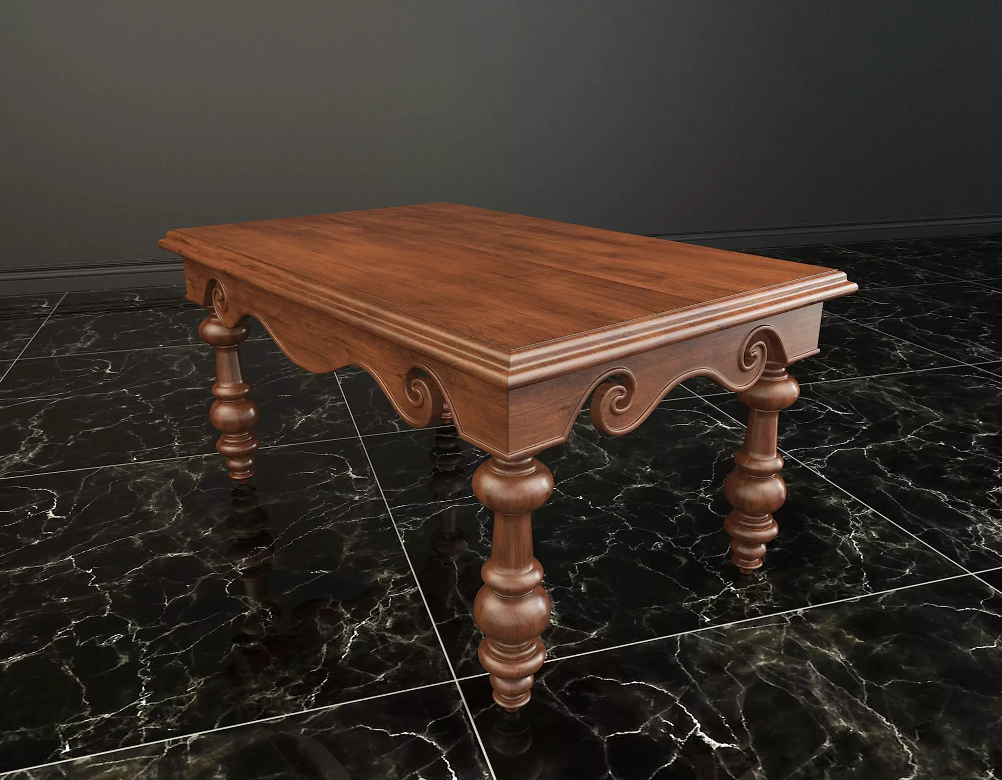 Classic European Style Coffee Table and Armchair 4 3D model_5