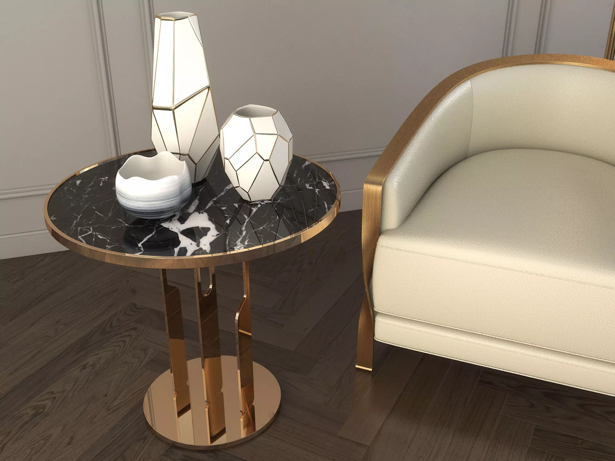 Modern Coffee Table and Armchair Set 3D model_2