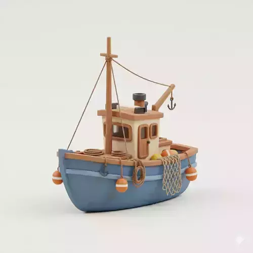 Stylized Classic Fishing Trawler Watercraft - ship 3D Model