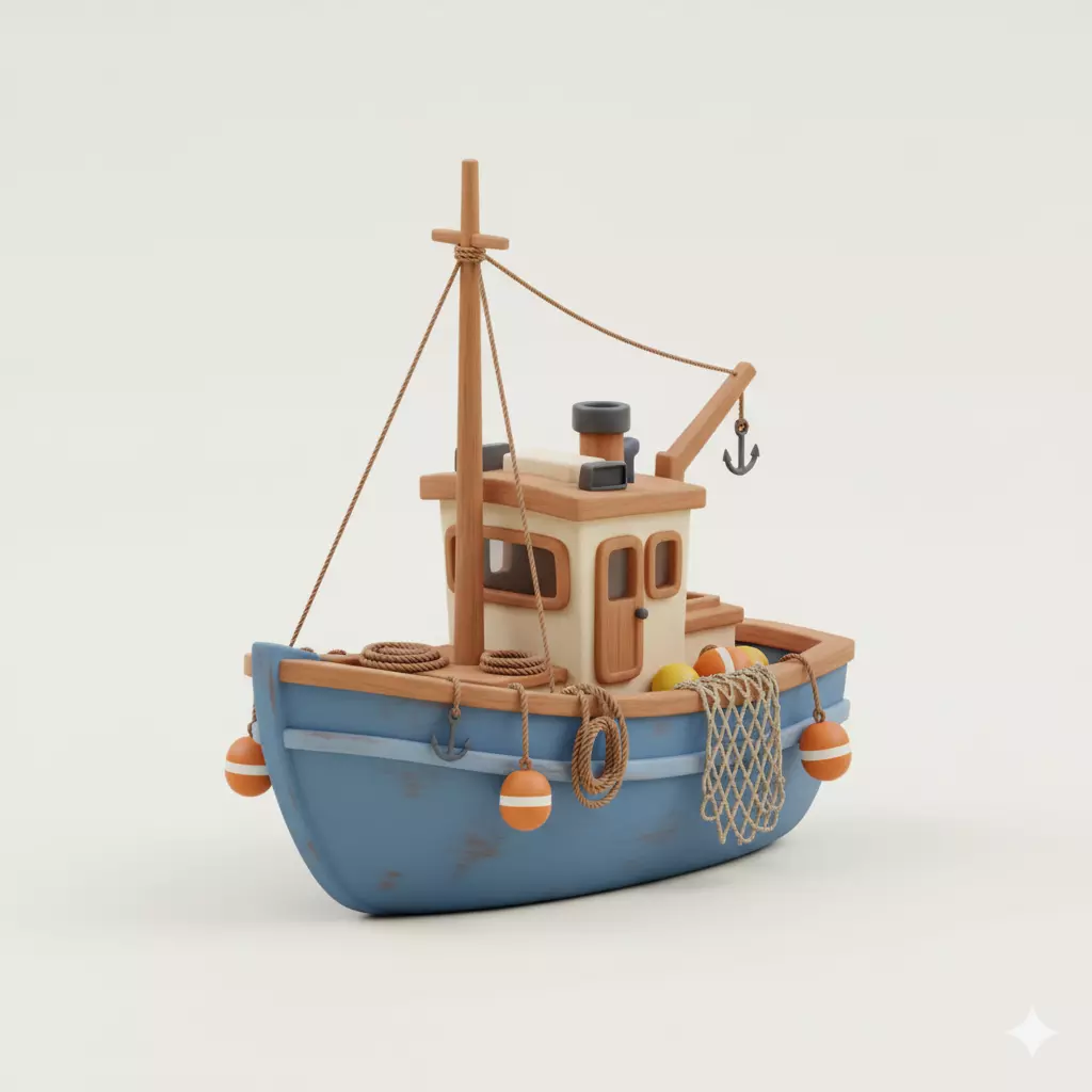 Stylized Classic Fishing Trawler Watercraft - ship 3D Model Low-poly 3D model_0