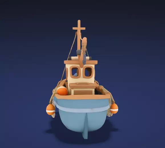 Stylized Classic Fishing Trawler Watercraft - ship 3D Model Low-poly 3D model_7