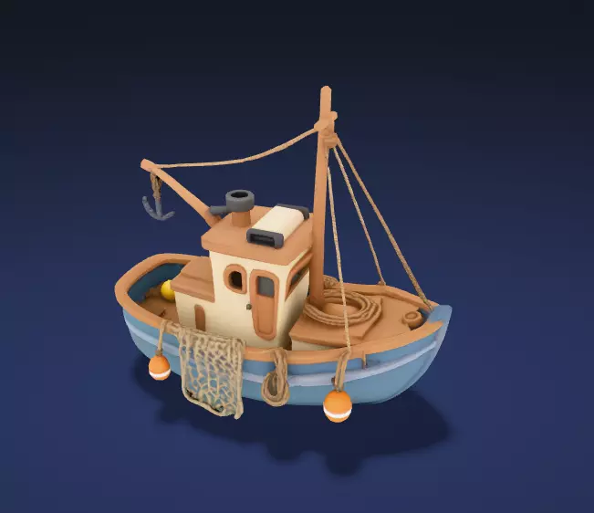 Stylized Classic Fishing Trawler Watercraft - ship 3D Model Low-poly 3D model_1