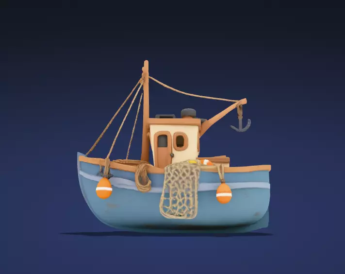 Stylized Classic Fishing Trawler Watercraft - ship 3D Model Low-poly 3D model_3